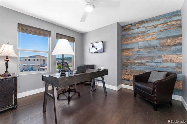 2999 Merry Rest Way, Castle Rock, CO 80109 - office space featuring wood finished floors, a ceiling fan, and an accent wall