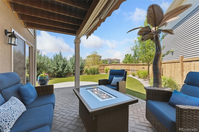 2999 Merry Rest Way, Castle Rock, CO 80109 - fenced backyard with a patio and an outdoor living space with a fire pit