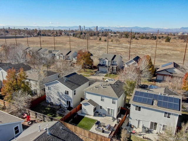 aerial view with a mountain view and a residential view