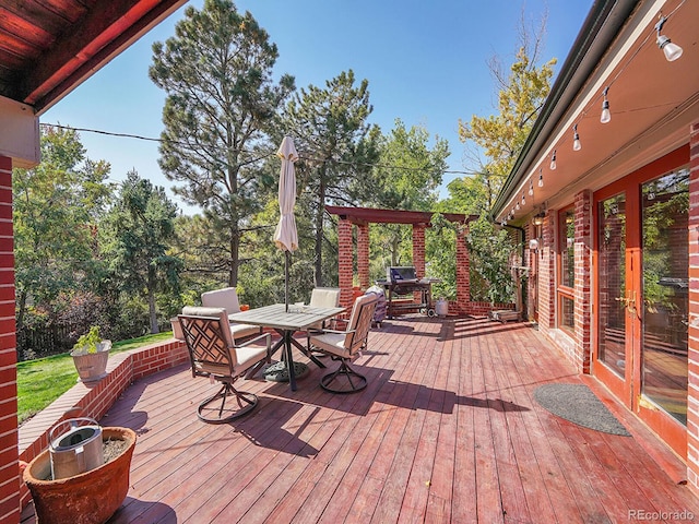 wooden terrace featuring french doors