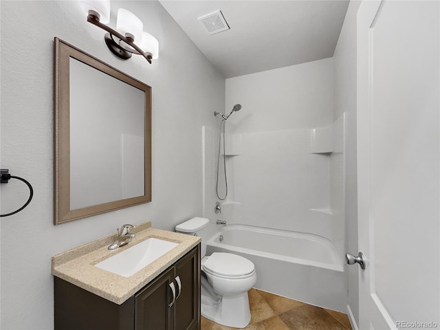 full bathroom with shower / bathtub combination, vanity, and toilet