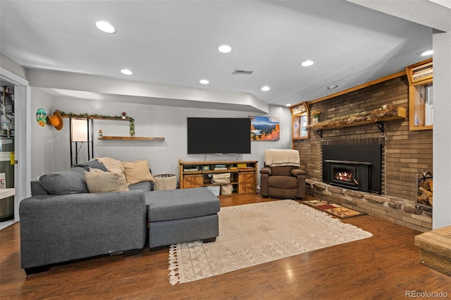 5211 Parmalee Gulch Rd, Indian Hills, CO 80454 - living room with a fireplace, wood finished floors, and recessed lighting