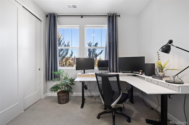 view of carpeted home office