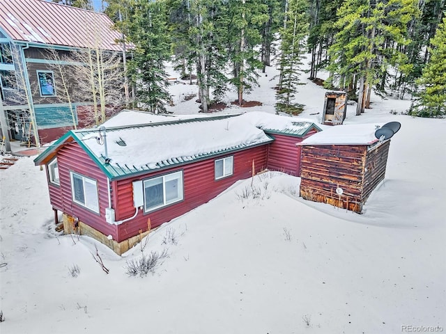 view of snow covered exterior