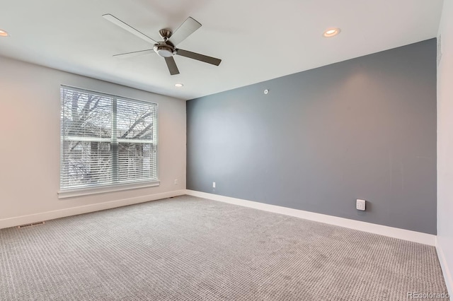 1840 Irving St, Denver, CO 80204 - spare room featuring baseboards, ceiling fan, carpet, and recessed lighting