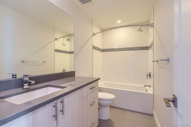1840 Irving St, Denver, CO 80204 - bathroom featuring vanity, toilet, tub / shower combination, tile patterned flooring, and recessed lighting