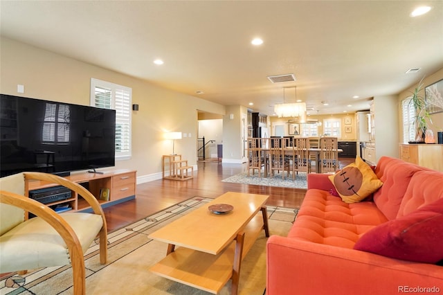 living room with light wood-type flooring