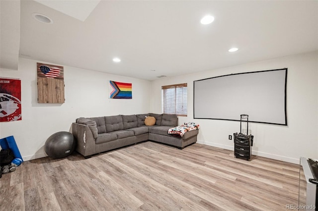 3904 Breaking Dawn St, Colorado Springs, CO 80925 - home theater featuring light wood-style floors, baseboards, and recessed lighting