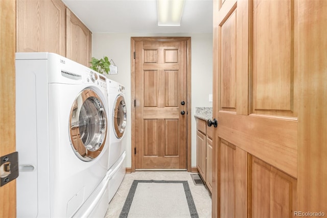 laundry room with cabinets and separate washer and dryer