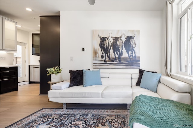 1922 E 18th Ave, Denver, CO 80206 - living room featuring light wood-style flooring and recessed lighting