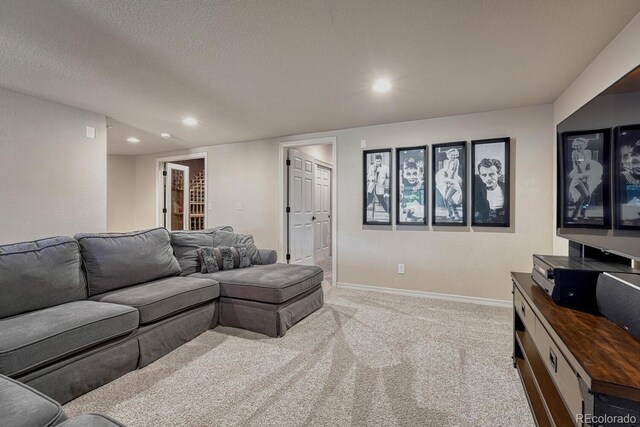 580 Eagle Nest Ct, Golden, CO 80401 - living area featuring light colored carpet, recessed lighting, baseboards, and a textured ceiling