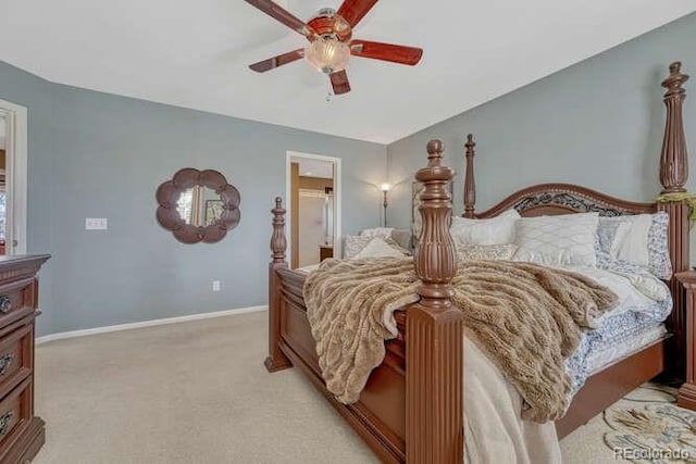 18655 E Garden Pl, Aurora, CO 80015 - bedroom with light colored carpet, baseboards, and ceiling fan