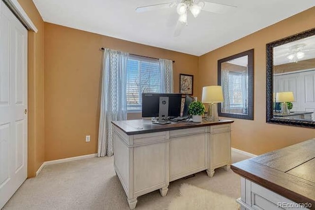 18655 E Garden Pl, Aurora, CO 80015 - office with ceiling fan, light carpet, and baseboards