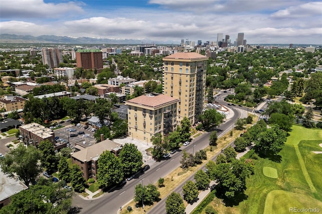 drone / aerial view featuring a mountain view