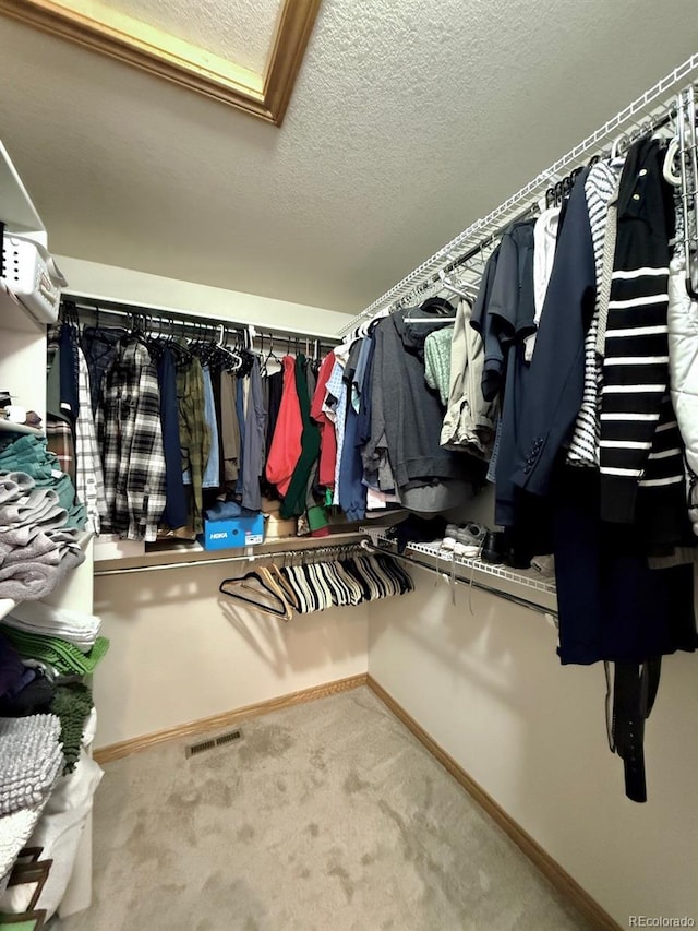 walk in closet with carpet floors