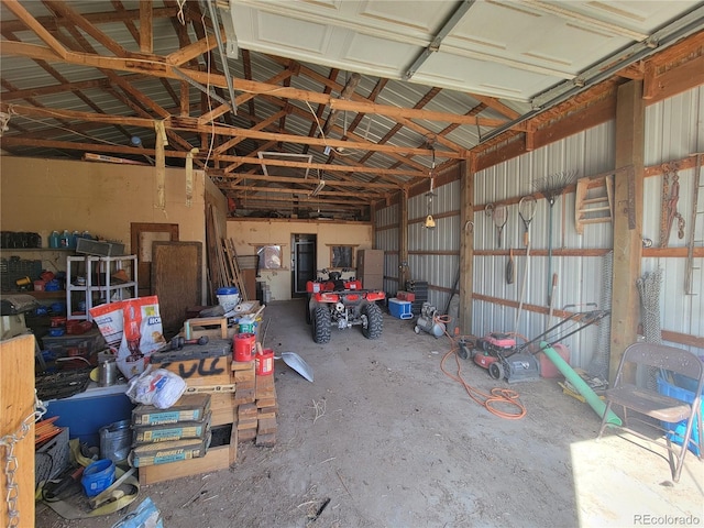 garage with metal wall