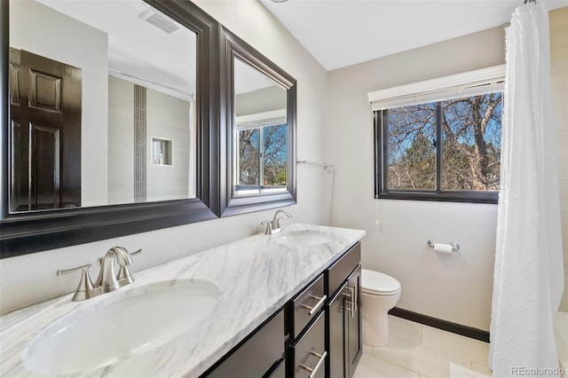 bathroom with visible vents, a sink, a wealth of natural light, and toilet