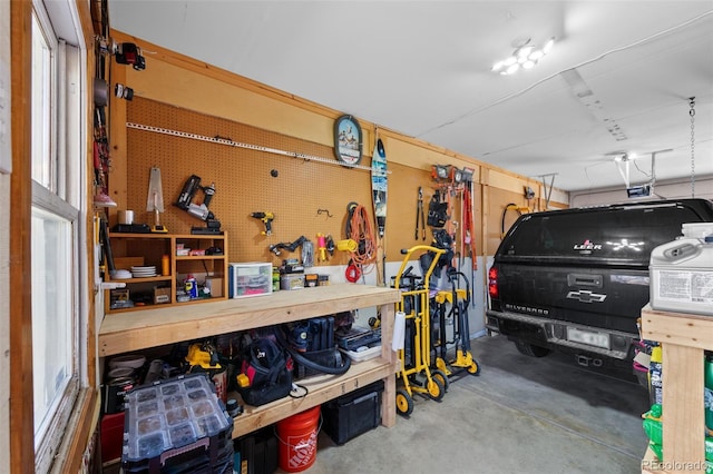 garage featuring a workshop area