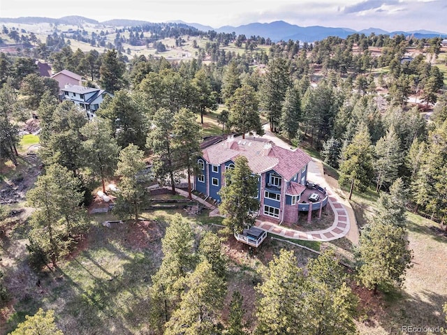 drone / aerial view with a mountain view