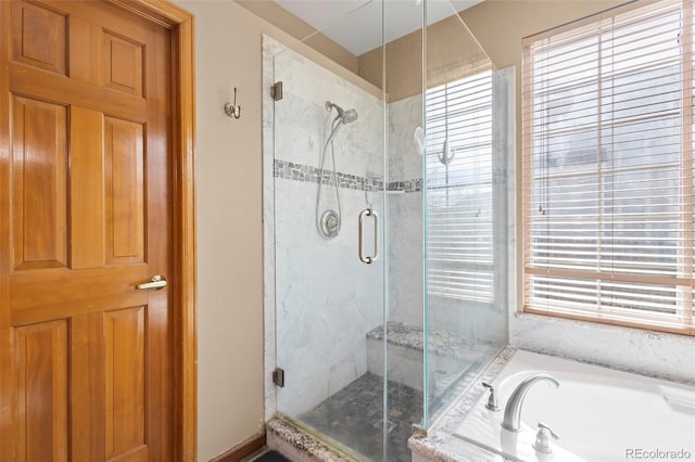 bathroom with plus walk in shower