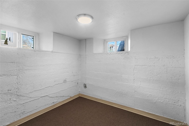 basement with a textured ceiling