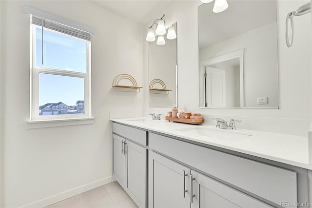 bathroom with tile patterned floors and vanity