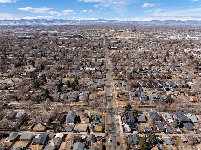 drone / aerial view with a residential view and a mountain view