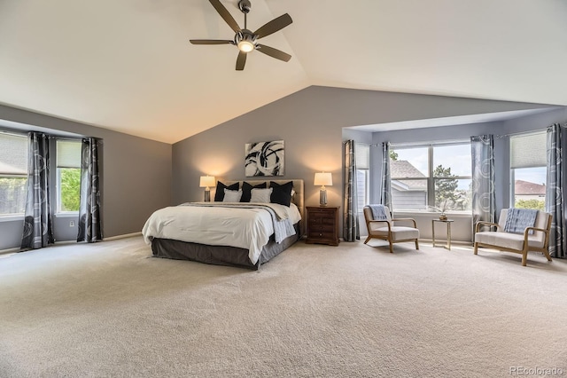 10330 Lions Path, Lone Tree, CO 80124 - carpeted bedroom with vaulted ceiling, a ceiling fan, and baseboards