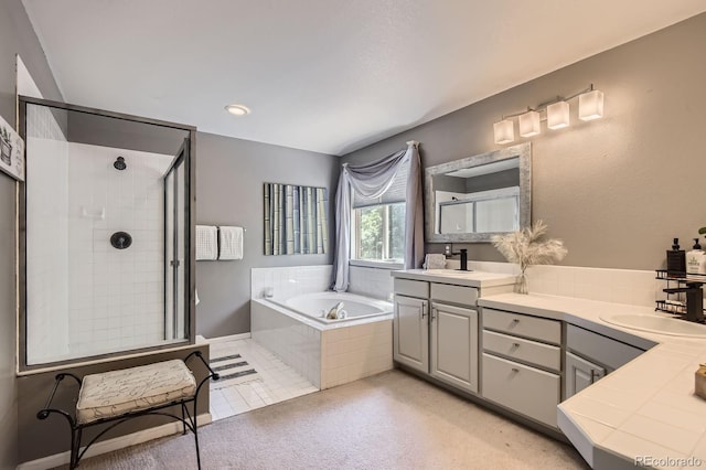 10330 Lions Path, Lone Tree, CO 80124 - full bathroom featuring a bath, double vanity, and a tile shower