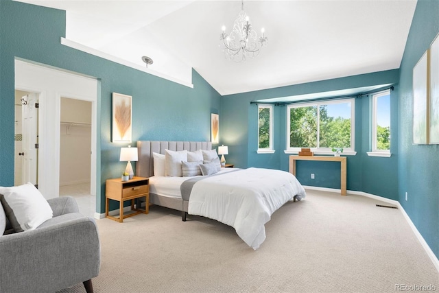 1473 E 130th Dr, Thornton, CO 80241 - bedroom featuring lofted ceiling, a chandelier, a spacious closet, carpet floors, and a closet