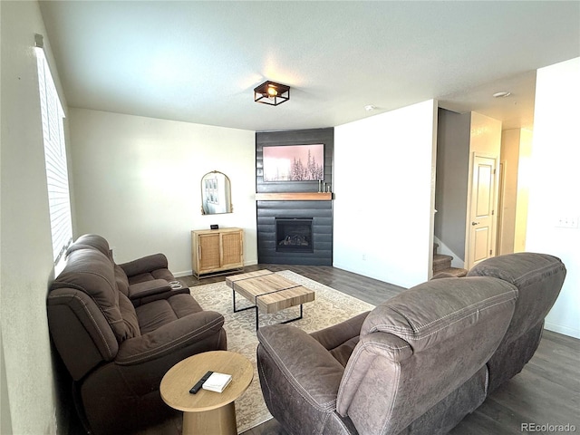 living room with dark hardwood / wood-style floors