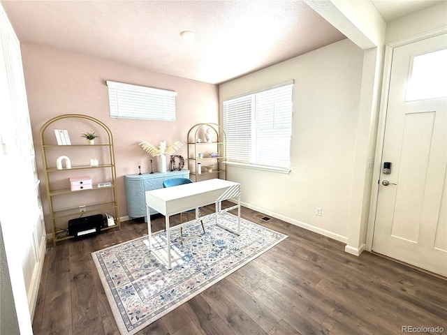 interior space with dark hardwood / wood-style floors