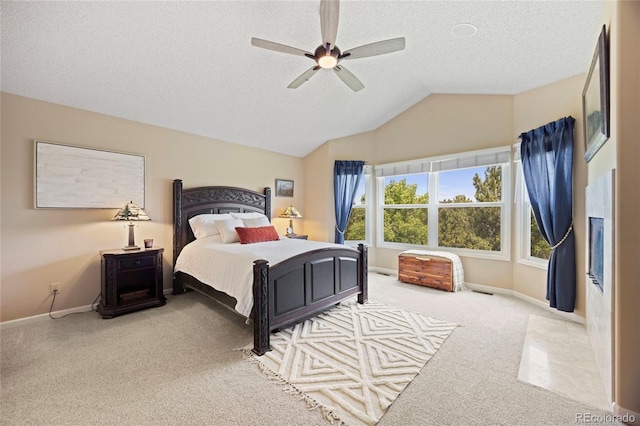 10 Sand Cherry, Littleton, CO 80127 - bedroom featuring carpet flooring, a textured ceiling, baseboards, a ceiling fan, and lofted ceiling
