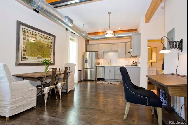 dining area with dark wood-style floors