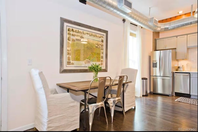 dining room with visible vents and dark wood finished floors