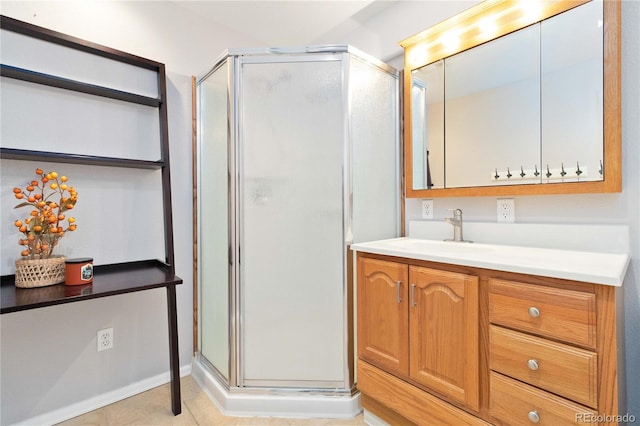9169 Fox Fire Way, Highlands Ranch, CO 80129 - full bath featuring a shower stall, vanity, and tile patterned floors