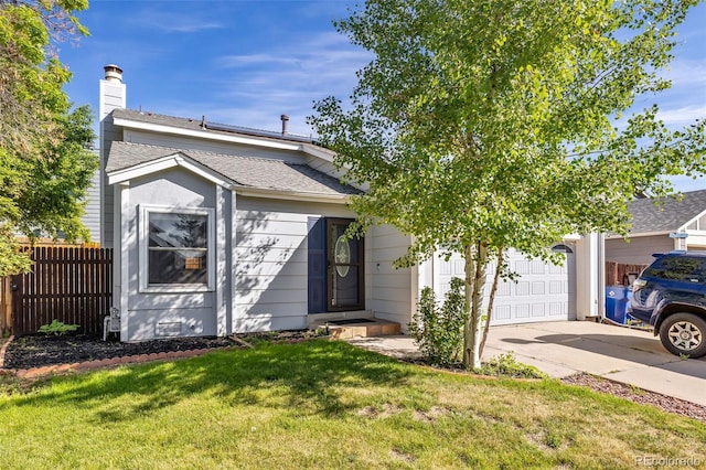 9805 Garrison Ct, Broomfield, CO 80021 - view of front of property featuring driveway, a garage, a chimney, and a shingled roof