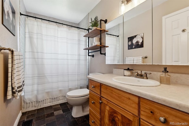 full bathroom featuring vanity, toilet, and shower / bath combo with shower curtain