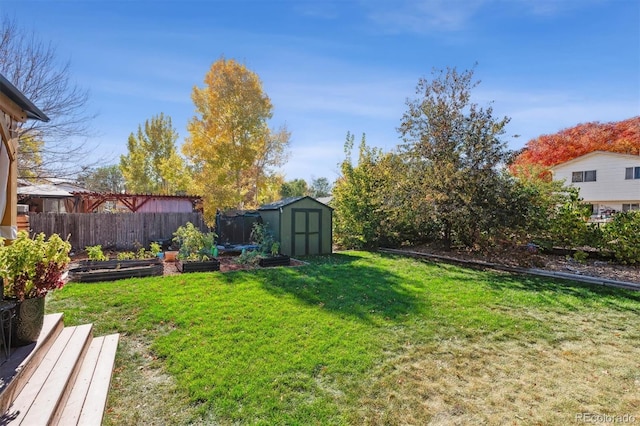 view of yard with a shed