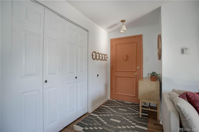 interior space with dark hardwood / wood-style floors