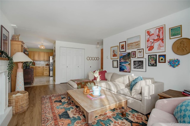 living room with light hardwood / wood-style floors