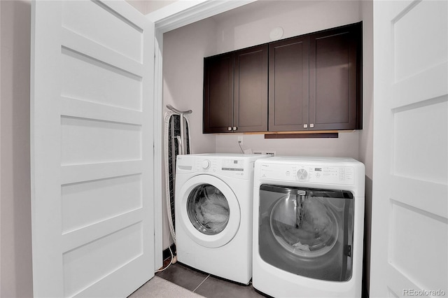 4156 Vrain St, Denver, CO 80212 - laundry room with cabinet space, washing machine and clothes dryer, and tile patterned flooring