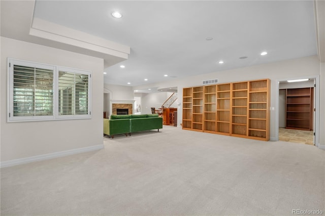 11 Canon Pl, Greenwood Village, CO 80111 - below grade area with carpet, a fireplace, and recessed lighting
