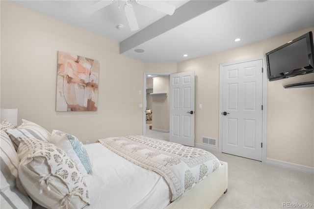 11 Canon Pl, Greenwood Village, CO 80111 - bedroom with light colored carpet, a ceiling fan, and recessed lighting