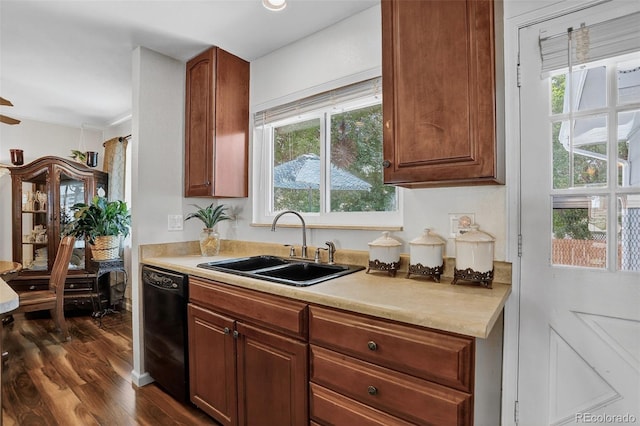 6416 Zang Ct, Arvada, CO 80004 - kitchen featuring dishwasher, light countertops, and dark wood-style floors