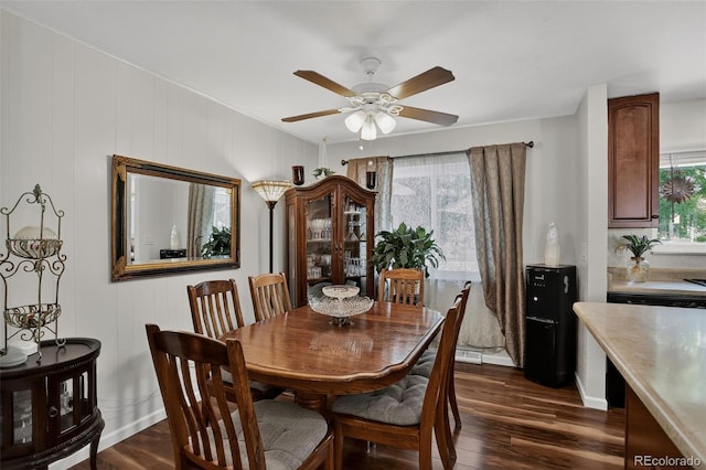 6416 Zang Ct, Arvada, CO 80004 - dining area with ceiling fan and dark wood-style flooring
