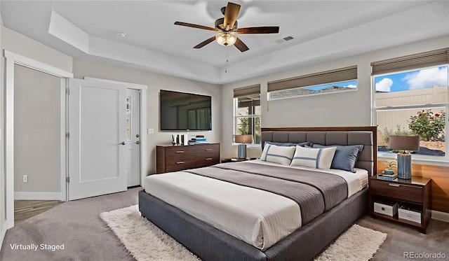 681 Eadin Ln, Grand Junction, CO 81504 - bedroom featuring a tray ceiling, carpet, and ceiling fan