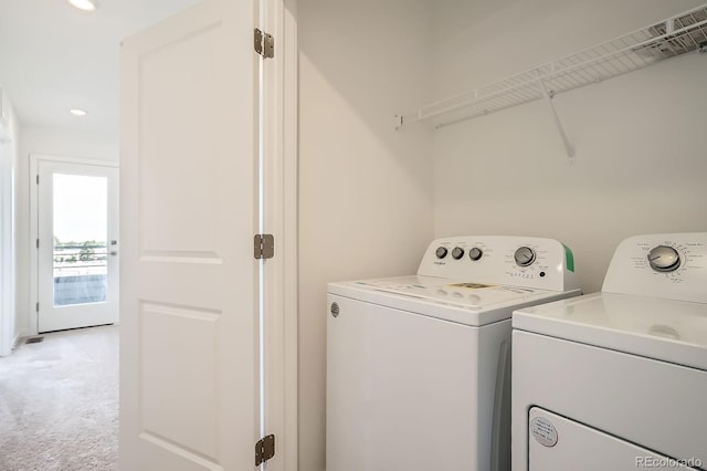 370 Geneva St, Aurora, CO 80010 - laundry room with separate washer and dryer, recessed lighting, and light colored carpet
