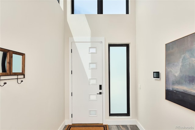 foyer featuring a high ceiling and baseboards