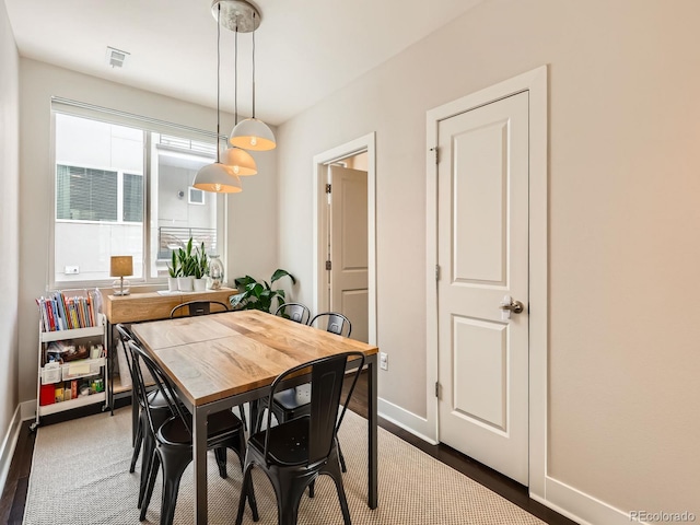 dining room with visible vents and baseboards